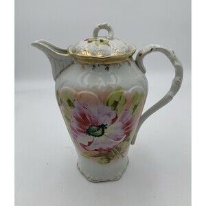 BAVARIA GERMANY Hand painted tea pot, wild roses & Gold Trim 9".